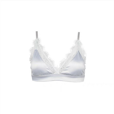 Női melltartó Retro francia szatén 94,2% eperfa selyem bélésű melltartó vezeték nélküli háromszög kupa vékony szexi csipke bralette női fehérnemű