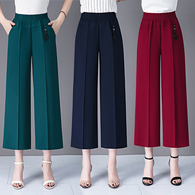 Модни дамски широки тънки панталони с широки крачоли Улично корейско облекло Ново лято Универсални ежедневни плътни изрязани панталони с висока талия