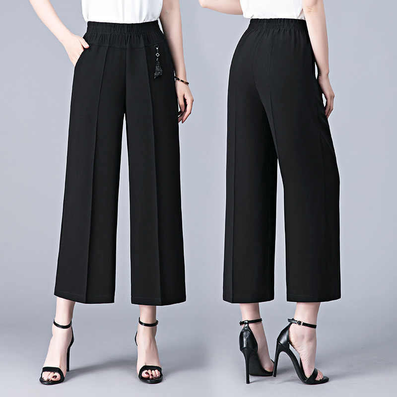 Divat Női Bő, vékony, széles szárú nadrágok Utcai ruházat koreai ruházat Új nyári, alkalmi, magas derekú, tömör vágott nadrágok