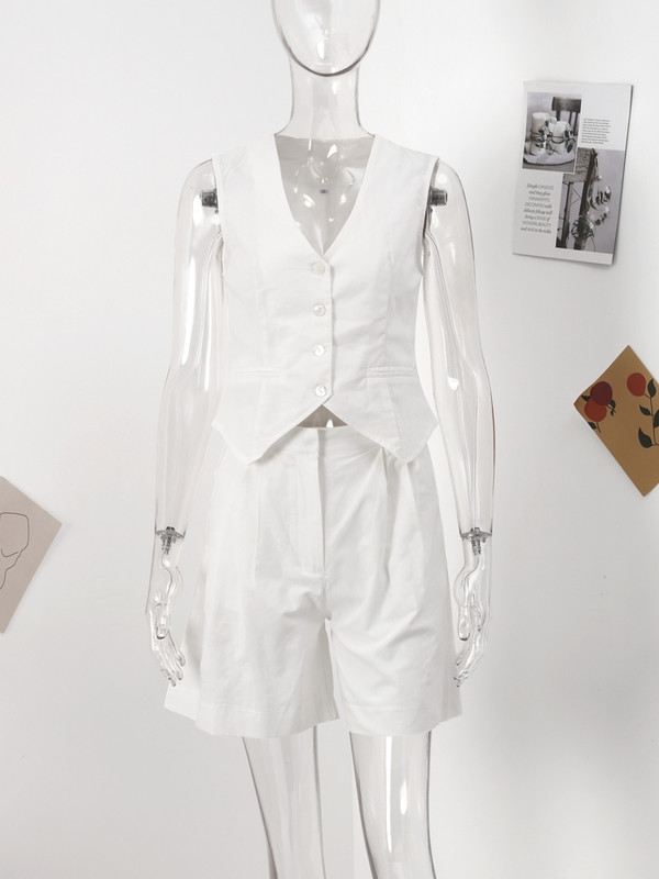 2024. aasta suve puuvillased linased lühikesed püksid, naiste vintage varrukateta vest, hingav lühike püks, kaheosaline komplekt, šikk naiste komplekt
