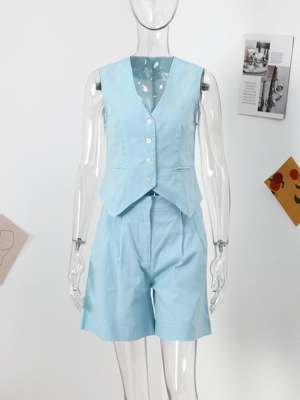 2024. aasta suve puuvillased linased lühikesed püksid, naiste vintage varrukateta vest, hingav lühike püks, kaheosaline komplekt, šikk naiste komplekt