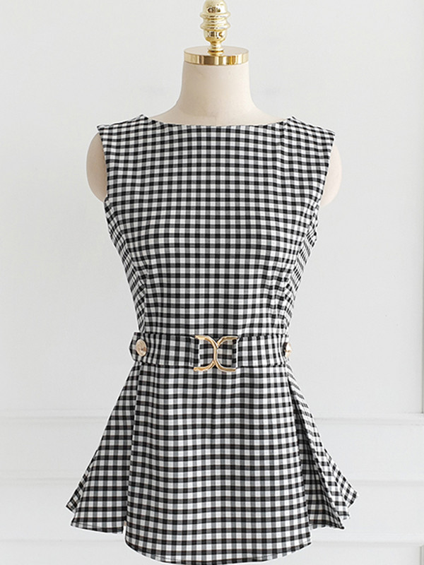 Korejas 2 daļīgs elegants sieviešu rūtainu komplekts, jauns modes vintage biroja biznesa gadījuma plāns ar volāniem tops ar jostu + zīmuļbikses