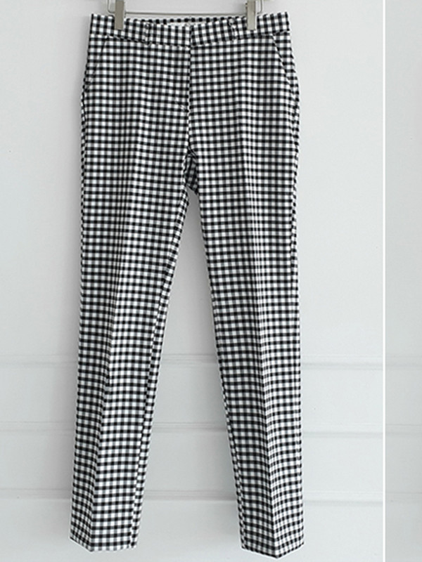 Korejas 2 daļīgs elegants sieviešu rūtainu komplekts, jauns modes vintage biroja biznesa gadījuma plāns ar volāniem tops ar jostu + zīmuļbikses