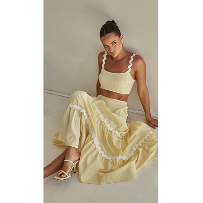 Wave Stripe ünnepi pántos ruhakészlet 2024 tavaszi termés felső elegáns ujjatlan 2 db hozzáillő készletek hosszú szoknya A vonalú strand öltöny