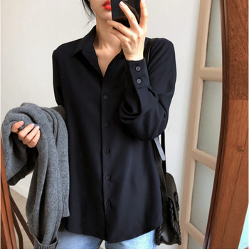 Дамска риза Класическа шифонена блуза S-4XL Големи размери Свободна риза с дълъг ръкав Lady Simple Style Топове Дамски дрехи Нови Blusas 6830