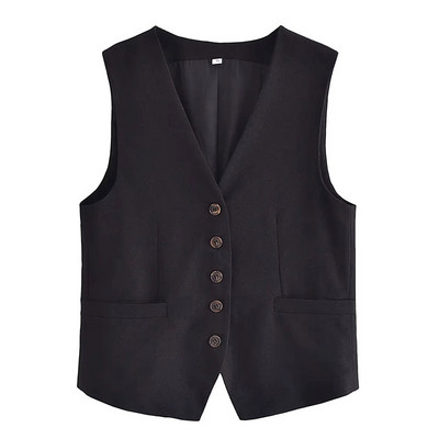 TRAF 2023 női divatos rövidnadrág szett tömör ujjatlan mellény+zsebek nadrágok irodai női öltönyök, női, alkalmi, kétrészes utcai szett