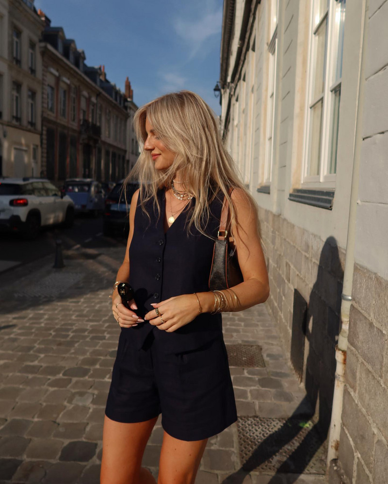 TRAF 2023 női divatos rövidnadrág szett tömör ujjatlan mellény+zsebek nadrágok irodai női öltönyök, női, alkalmi, kétrészes utcai szett