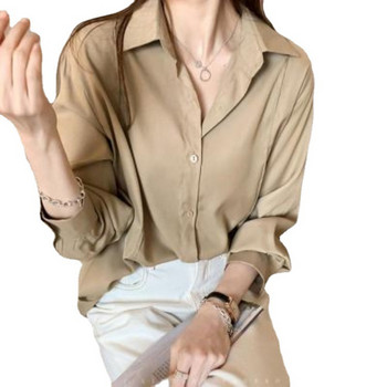 Дамска риза, бяла, едноцветна, свободна овърсайз блуза, дамска блуза с копчета, свободна корейска 4 цвята M-4XL