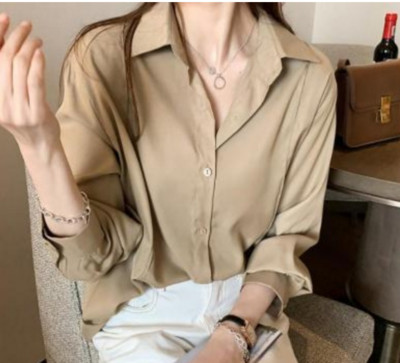 Női ing fehér sima színű bő nagyméretű blúz női Gombos blúz bő koreai 4 szín M-4XL