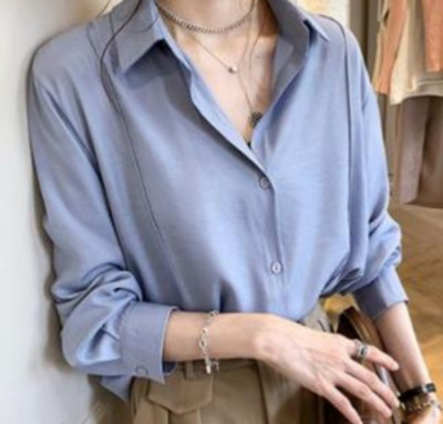 Női ing fehér sima színű bő nagyméretű blúz női Gombos blúz bő koreai 4 szín M-4XL