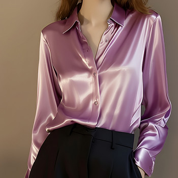 Лятна тенденция 2024 Модни дамски ежедневни елегантни сатенени ризи с дълги ръкави Офис дамски ризи и блузи Тънки женски дрехи