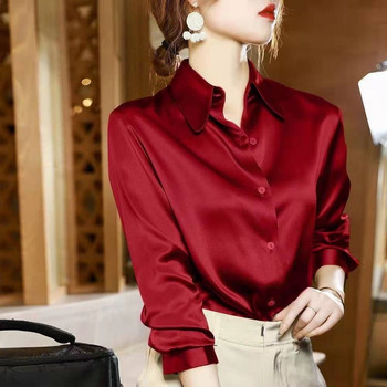 Лятна тенденция 2024 Модни дамски ежедневни елегантни сатенени ризи с дълги ръкави Офис дамски ризи и блузи Тънки женски дрехи