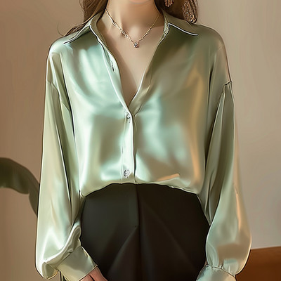 2024. gada vasaras tendences modes sieviešu ikdienas elegants satīna krekls ar garām piedurknēm biroja sieviešu krekli un blūzes, slaids sieviešu apģērbs