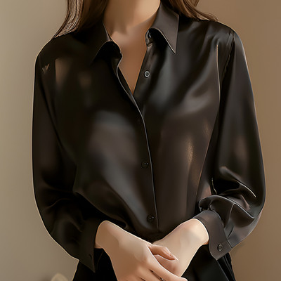 2024. gada vasaras tendences modes sieviešu ikdienas elegants satīna krekls ar garām piedurknēm biroja sieviešu krekli un blūzes, slaids sieviešu apģērbs