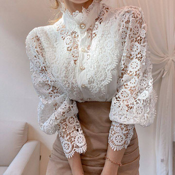 Модна топ с дълъг ръкав Femme White Laec Patchwork Shirt Women 2024 Пролет Есен Ежедневни офис дамски блузи и топове Дамски