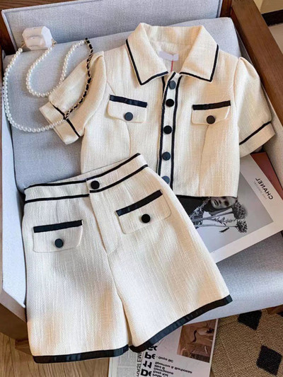 Tricot de vară Seturi 2 bucăți Tricou cu mânecă scurtă pentru femei cu un singur piept Topuri Conjuntos Coreeană cu talie înaltă Pantaloni Cortos Outfit