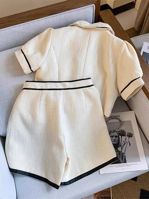 Tricot de vară Seturi 2 bucăți Tricou cu mânecă scurtă pentru femei cu un singur piept Topuri Conjuntos Coreeană cu talie înaltă Pantaloni Cortos Outfit