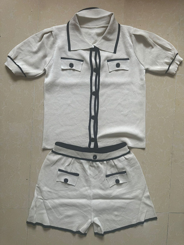 Tricot de vară Seturi 2 bucăți Tricou cu mânecă scurtă pentru femei cu un singur piept Topuri Conjuntos Coreeană cu talie înaltă Pantaloni Cortos Outfit