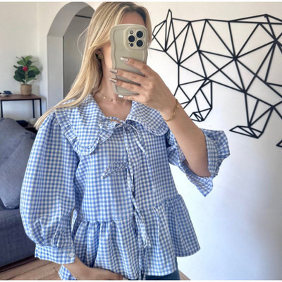 Elegantna cvjetna košulja s cvjetnim motivima Ženska šik majica s volanima i lanternastim rukavima Petar Pan ovratnik Ženski top Ljetne ulične široke ženske majice 2024.