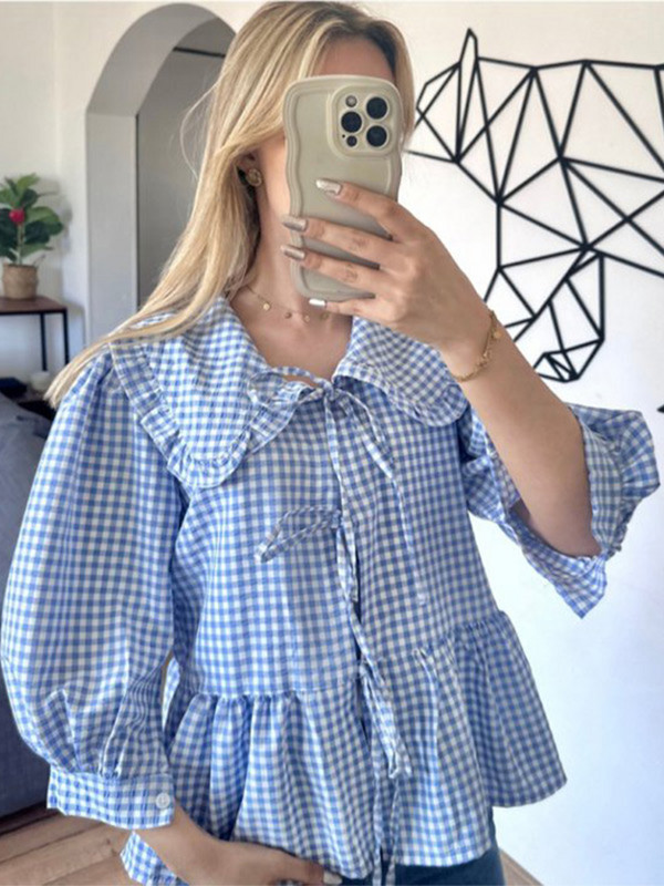 Elegantna cvjetna košulja s cvjetnim motivima Ženska šik majica s volanima i lanternastim rukavima Petar Pan ovratnik Ženski top Ljetne ulične široke ženske majice 2024.