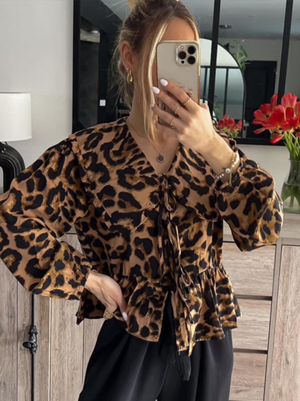 Elegantna cvjetna košulja s cvjetnim motivima Ženska šik majica s volanima i lanternastim rukavima Petar Pan ovratnik Ženski top Ljetne ulične široke ženske majice 2024.