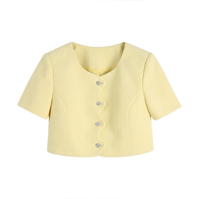 Korea stiilis Naiste Super-lühike kardigan tviidjakk ja lühikeste pükste seelik 2024 Uusim Yellow Slim 2-osaline komplekt Lady Sexy INKEO 2T100