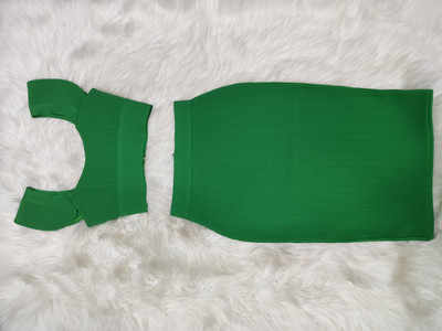 Kvaliteetne kuulsuste seksikas mood roheline kollane volangidega Bodycon Rayon kaheosaline sidemega kleit, kaheosaline ja seelikukomplekt