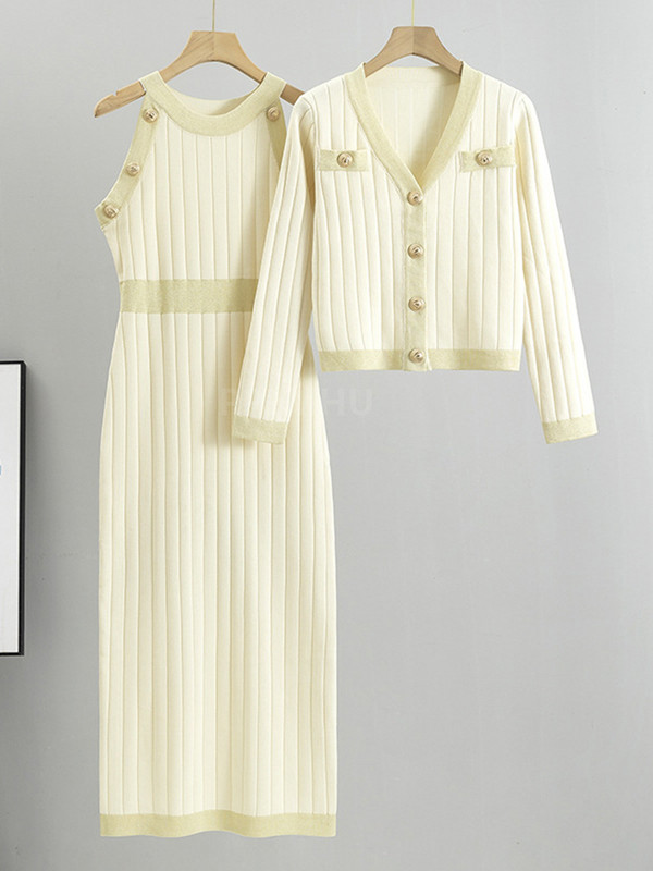 Trikotāžas Bodycon Kleitas Divdaļīgi Komplekti Sieviešu V veida kakla īss džemperis Jaciņa Conjunto Korejiešu šiks Sexy Slim Tank Maxi Vestidos tērpi