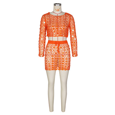 Horgolt, kötött, kétrészes női ruha flitteres, kivágott felső, mini becsomagolt ruha 2024 tavaszi nyár női 2 részes szoknya szett