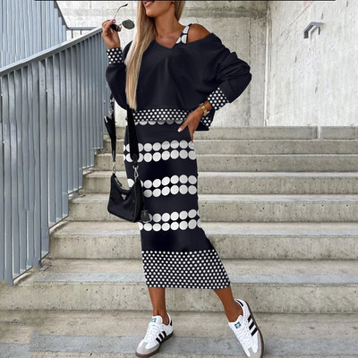 2023. őszi téli ruhaszettek női 2 db-os öltöny-ruha divat, új, ujjatlan pulóver felsők és ujjatlan hosszú ruhaszettek