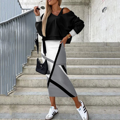 2023. őszi téli ruhaszettek női 2 db-os öltöny-ruha divat, új, ujjatlan pulóver felsők és ujjatlan hosszú ruhaszettek