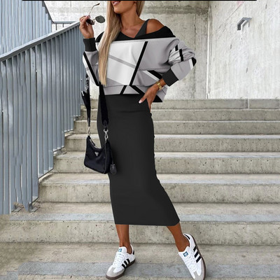 2023. őszi téli ruhaszettek női 2 db-os öltöny-ruha divat, új, ujjatlan pulóver felsők és ujjatlan hosszú ruhaszettek