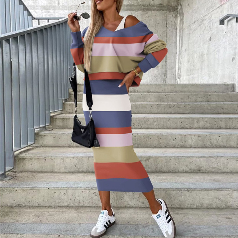 2023. őszi téli ruhaszettek női 2 db-os öltöny-ruha divat, új, ujjatlan pulóver felsők és ujjatlan hosszú ruhaszettek