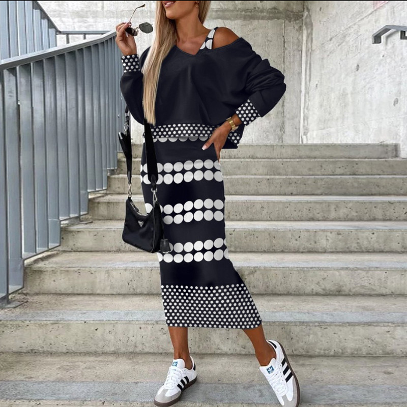 2023. őszi téli ruhaszettek női 2 db-os öltöny-ruha divat, új, ujjatlan pulóver felsők és ujjatlan hosszú ruhaszettek