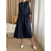 Naiste suvised 2-osalised vestide topid ja Midi-seelikukomplekt 2024. aasta puhkuse puuvillane kleit