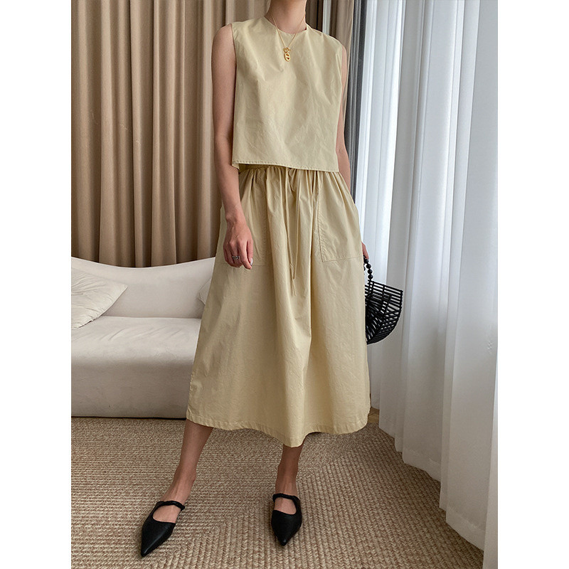 Naiste suvised 2-osalised vestide topid ja Midi-seelikukomplekt 2024. aasta puhkuse puuvillane kleit