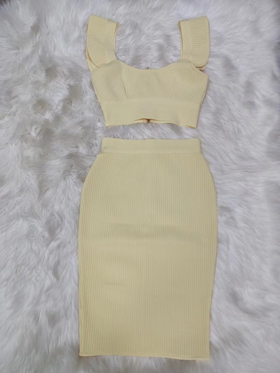 Kiváló minőségű 2022-es új stílusú szexi divat rózsaszín fekete piros testselyem kétrészes kötszeres ruha kétrészes és szoknya szett