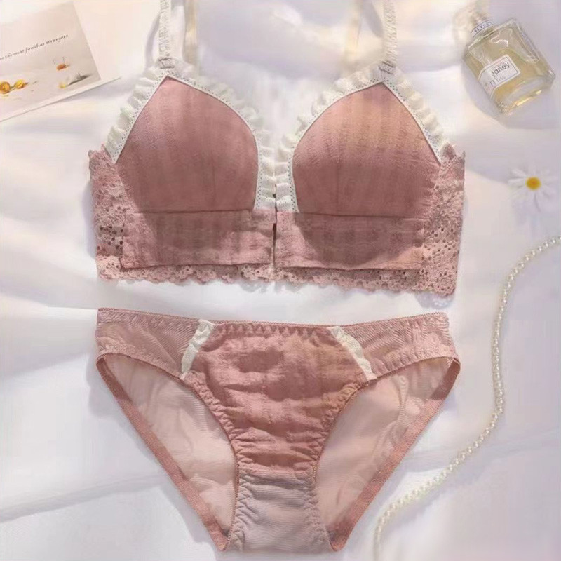 Lányok fehérnemű csipke szexi elülső csat, személyre szabott összegyűjtő steril szett fehérnemű női nyomott könnyű, légáteresztő melltartó