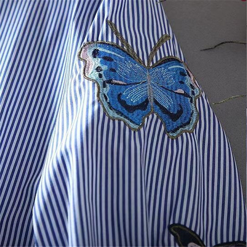 Vintage sieviešu krekls ar izšūšanu ar tauriņiem, pavasara un vasaras jauns trīs ceturtdaļas laternas piedurknes, apkakles pogas, mākslas blūze 2022