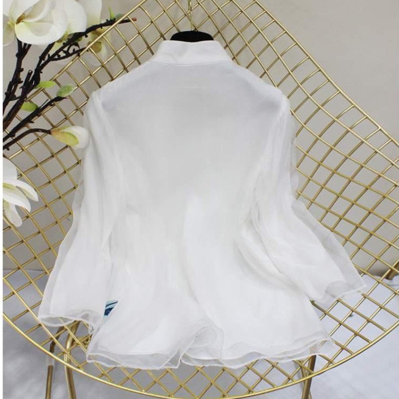 Vintage etnikai stílusú tang öltöny ing daru hímzés kínai harajuku felsők női 2022 elegáns laza fehér kék hanfu blúz