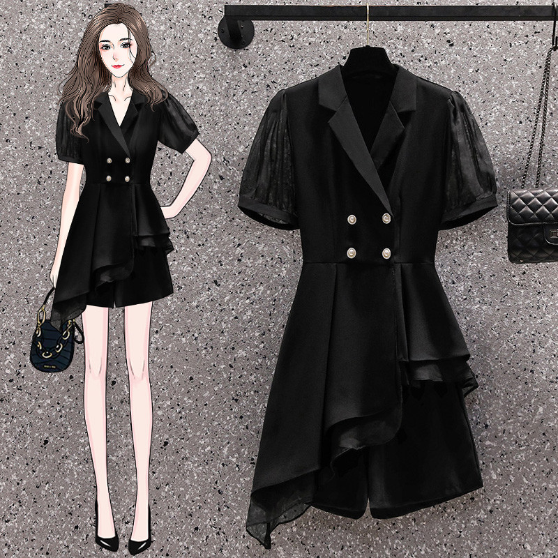 Női sifon 2 részes öltöny blézer duplasoros ruhafelső és nadrág kétrészes szett hozzáillő ruha női ruhák nagy