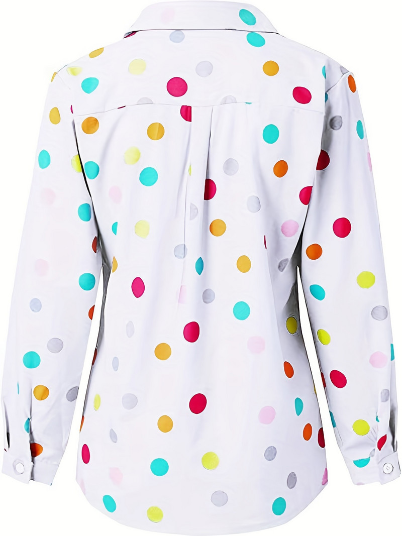 Suures suuruses naiste pikkade varrukatega särgid Mitmevärviline täpiline nööbiga pluusiga T-särk