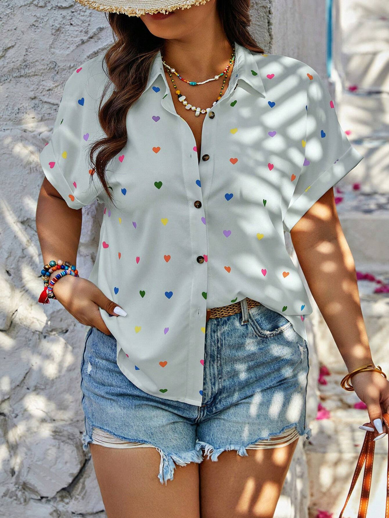 Nyári, 3D-nyomtatott szerelemmintás női felső kültéri, minimalista divatos, légáteresztő női hawaii rövid ujjú ing