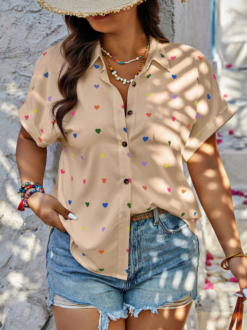 Nyári, 3D-nyomtatott szerelemmintás női felső kültéri, minimalista divatos, légáteresztő női hawaii rövid ujjú ing