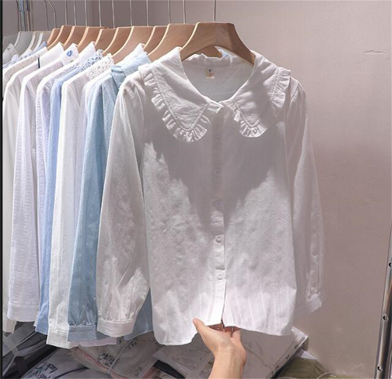 Jesen Proljeće Peter Pan kragna Košulje Žene S-3XL Elegantna slatka elegantna korejska modna odjeća Japanske bluze za sve vrste majica