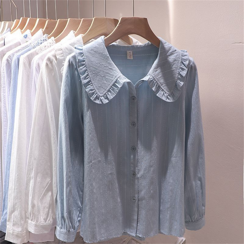 Jesen Proljeće Peter Pan kragna Košulje Žene S-3XL Elegantna slatka elegantna korejska modna odjeća Japanske bluze za sve vrste majica