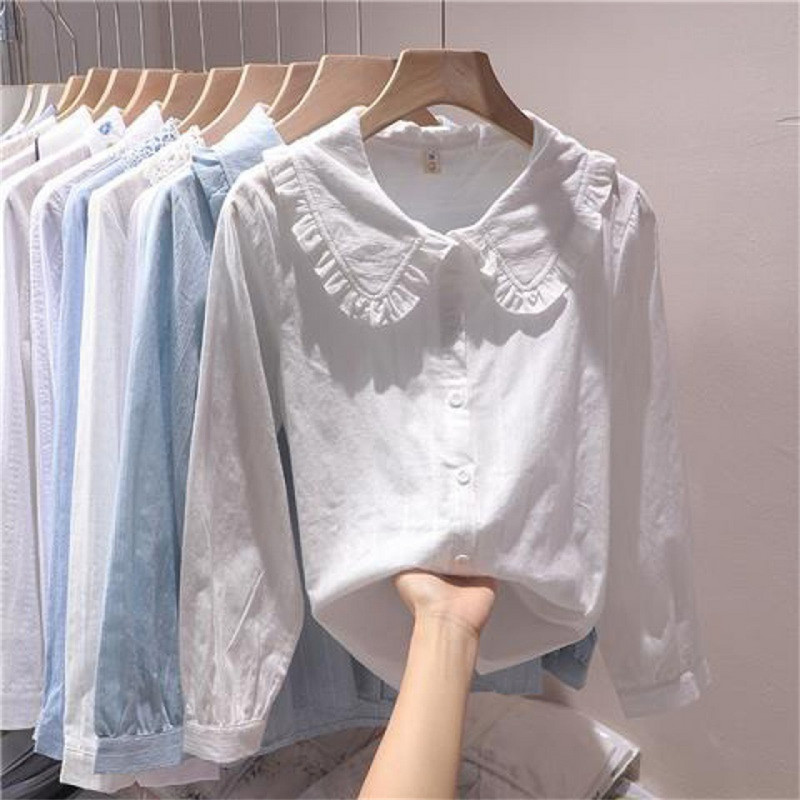 Jesen Proljeće Peter Pan kragna Košulje Žene S-3XL Elegantna slatka elegantna korejska modna odjeća Japanske bluze za sve vrste majica