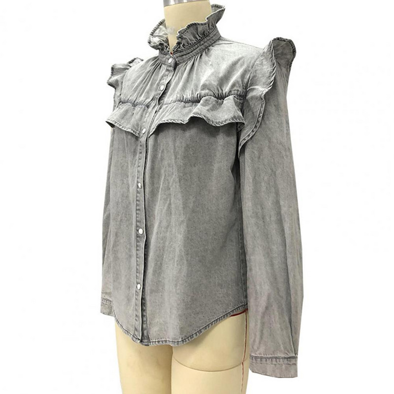 Egysoros női blúz baba gallér őszi tavaszi fodros varrás divat blúz egyszínű kényelmes alkalmi blúz