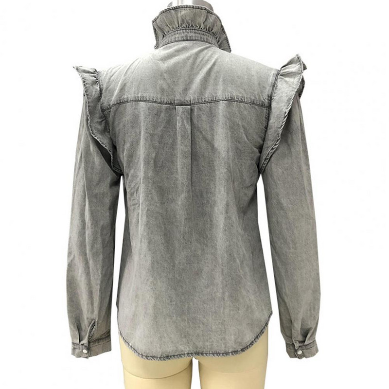 Egysoros női blúz baba gallér őszi tavaszi fodros varrás divat blúz egyszínű kényelmes alkalmi blúz