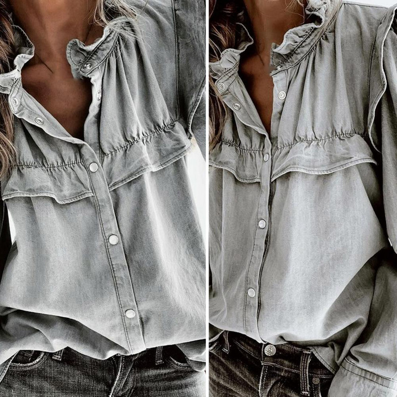 Egysoros női blúz baba gallér őszi tavaszi fodros varrás divat blúz egyszínű kényelmes alkalmi blúz